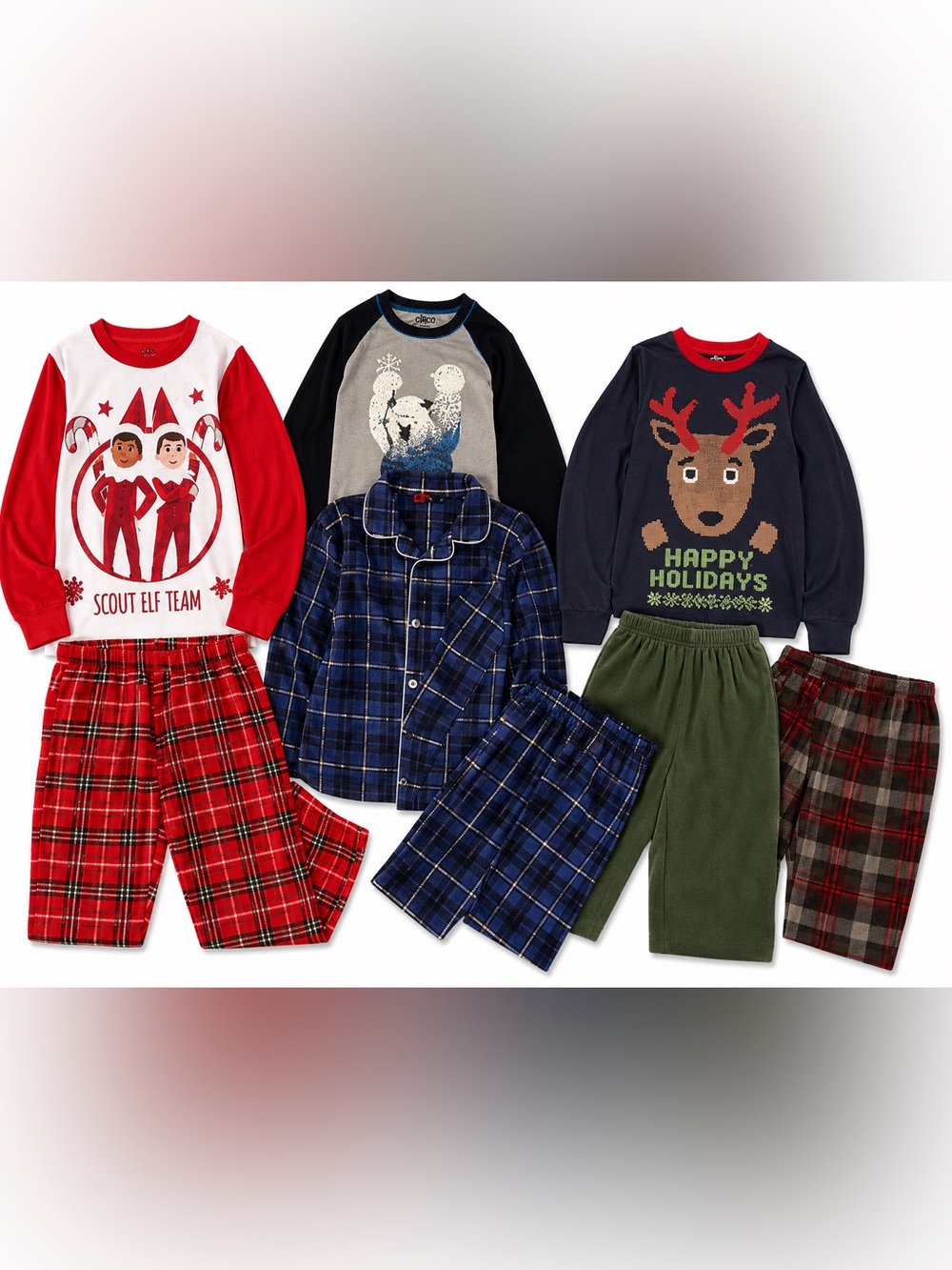 Christmas Pajama Bundle Youth M 8/10 Elf Reindeer Snowman 3 Mix and Match Sets